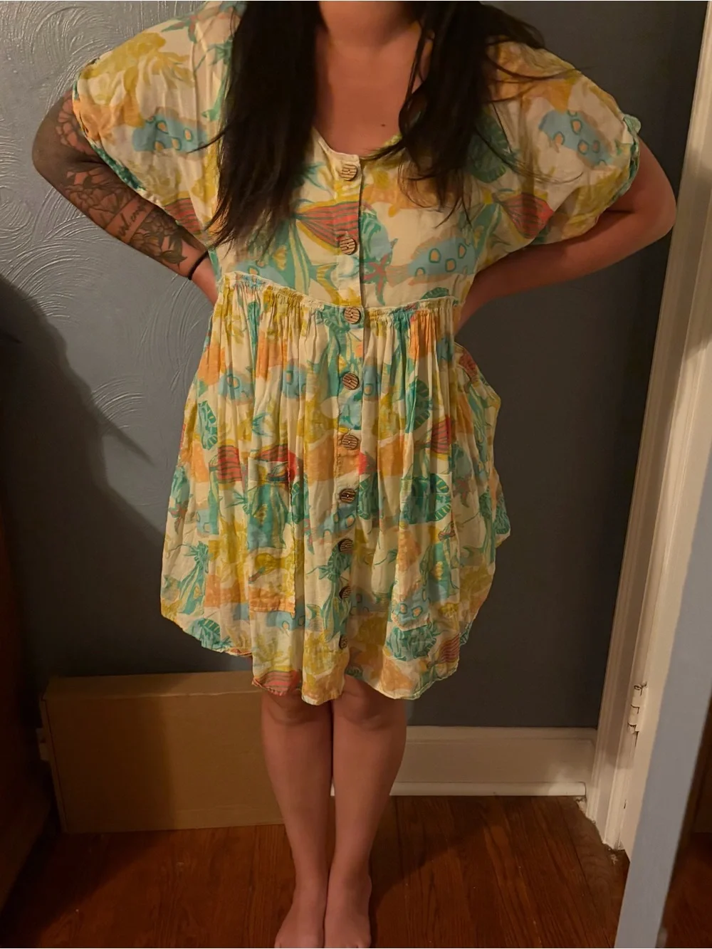 Free People Fish Print Button-front Dress